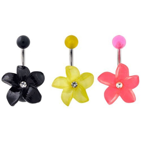 Belly Buton Ring 316L, Acrylic, Flower, Navel Rings - Blue