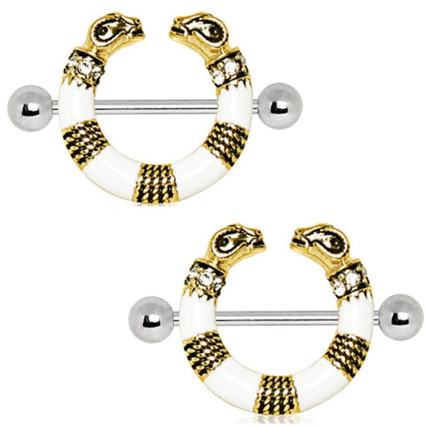 Body Accentz Nipple Shield Rings Stainless Steel Golden Egyptian Ram Circular Barbell Pair 14g