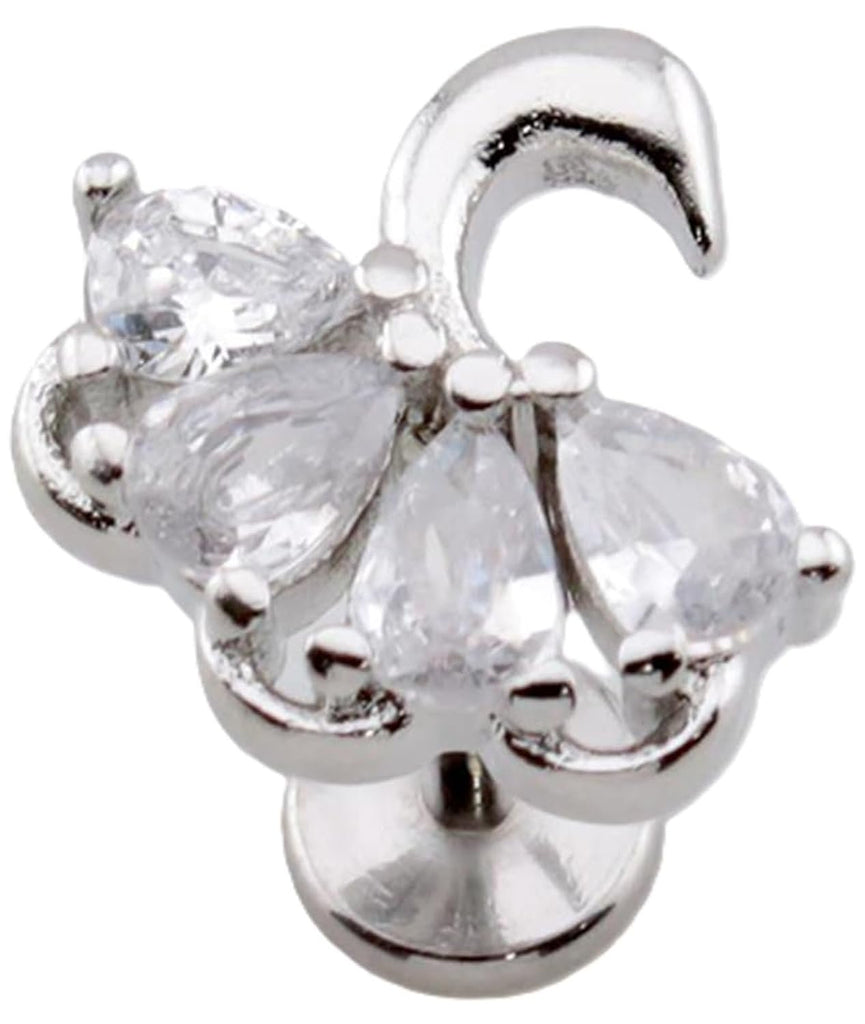 Multi Tear Drop CZ Swan Stud, Silver, 316L Surgical Steel Threadless Labret, 18GA, 5/16" Length