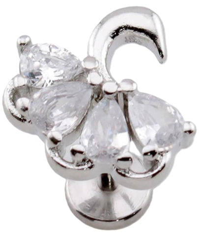 Multi Tear Drop CZ Swan Stud, Silver, 316L Surgical Steel Threadless Labret, 18GA, 5/16" Length