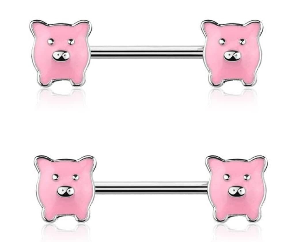 Body Accentz Nipple bar Pink Lil Pig ends 316Lsurgical steel barbell