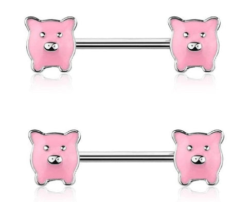 Body Accentz Nipple bar Pink Lil Pig ends 316Lsurgical steel barbell