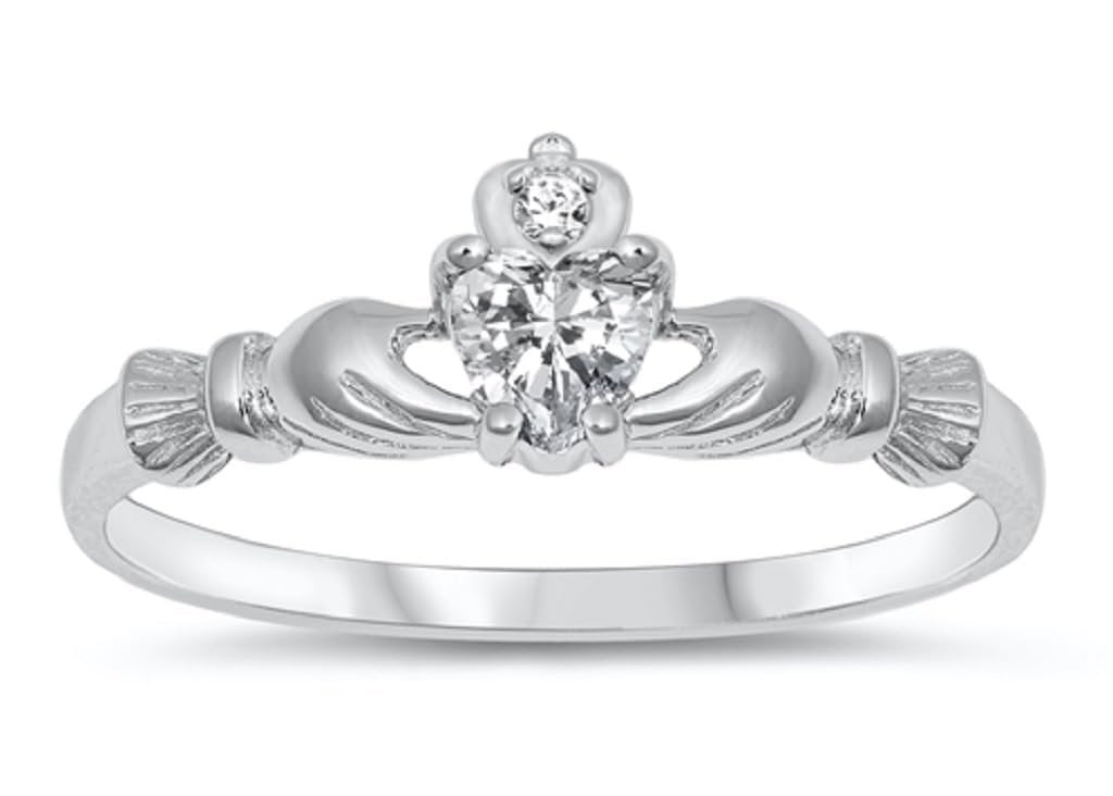 STERLING SILVER RING W/CZ Faux CZ Claddagh pinky right hand