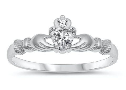 STERLING SILVER RING W/CZ Faux CZ Claddagh pinky right hand