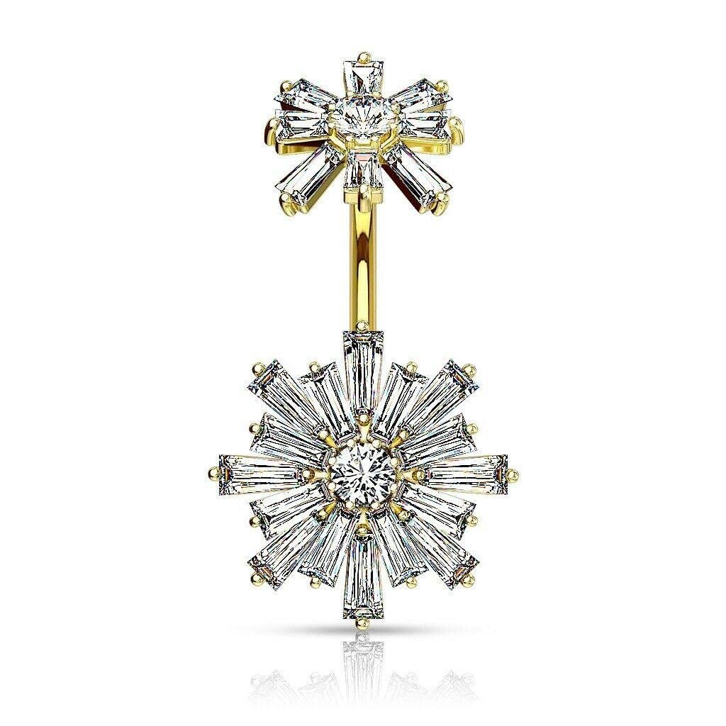 Body Accentz Surgical Steel Belly Button Ring CZ Flower Design Internally Threaded Flower Top