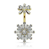 Body Accentz Surgical Steel Belly Button Ring CZ Flower Design Internally Threaded Flower Top