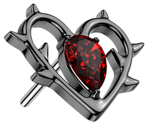 Titanium Threadless Heart with Thorn and CZ Center Piercing Top