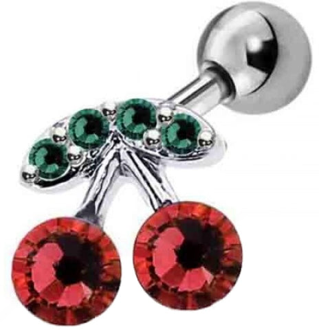 Body Accentz Tragus Cartilage colored CZ gem Cherry Design Barbell top