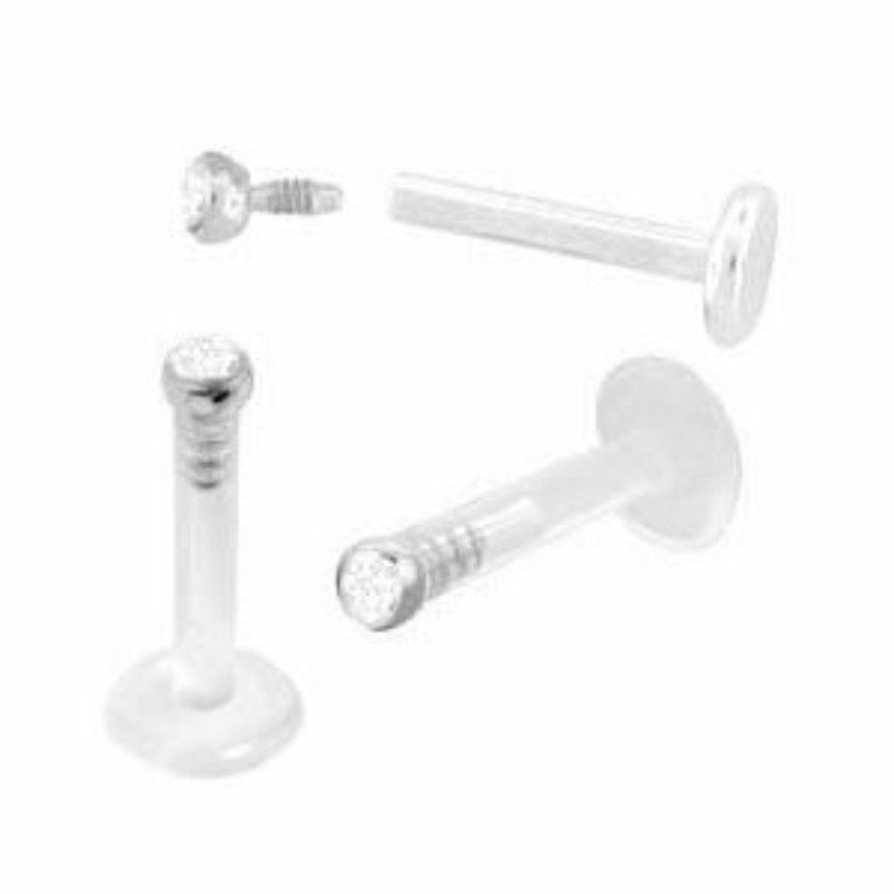 Body Accentz&reg; Bio Flex Labret Monroe CZ gem body jewelry piercing lip chin targus Ring 16g