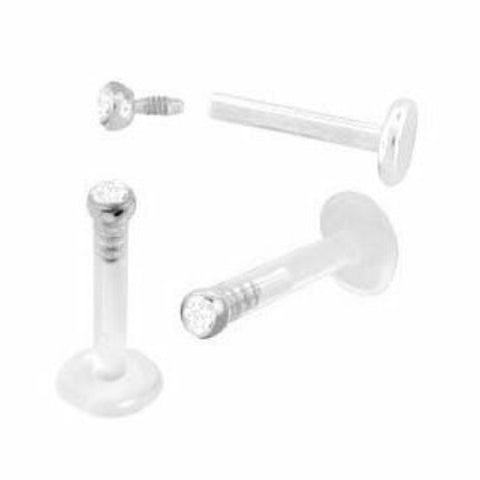 Body Accentz&reg; Bio Flex Labret Monroe CZ gem body jewelry piercing lip chin targus Ring 16g