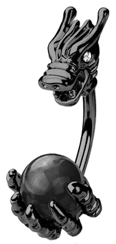 Body Accentz Dragon Claw Belly Button Ring, 14G Surgical Steel, Black, 3/8 Inch Length