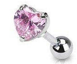 316L Surgical Steel 5mm Heart CZ Tragus/Cartilage Piercing Stud... - red