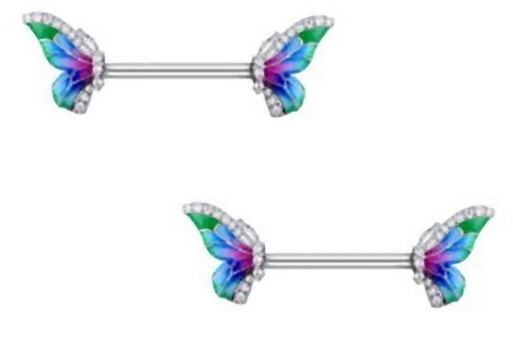 Nipple Ring CZ Butterfly bar shield sold as pair