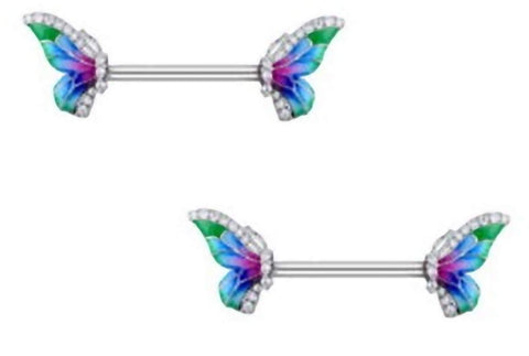 Nipple Ring CZ Butterfly bar shield sold as pair