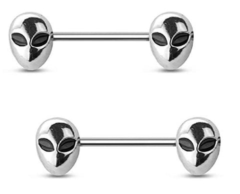 Body Accentz Nipple Rings 316L Stainless Steel Alien Face BAR Nipple Barbell