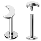 Body Accentz Labret Monroe Flat Back Piercing with Crescent Moon Top, 316L Stainless Steel, 16GA 1.2mm, 5/16" 8mm Bar Length, Internally Threaded