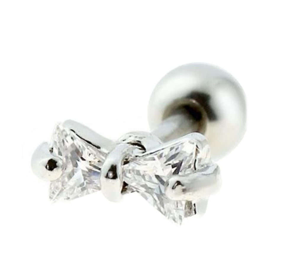 Body Accentz c 16g 1/4 Cartilage Earring Stud CZ Cute Bow Tie Ribbon Barbell Helix Tragus Lobe Auricle Surgical Steel
