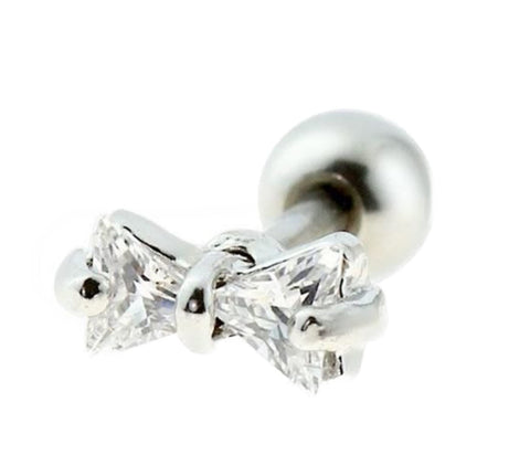Body Accentz c 16g 1/4 Cartilage Earring Stud CZ Cute Bow Tie Ribbon Barbell Helix Tragus Lobe Auricle Surgical Steel