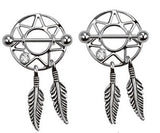 316L Surgical Steel Dream Catcher Feather Nipple Shield Gem 3/4" 14 Gauge Pair