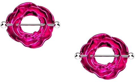 Body Accentz Nipple Shield Rings Barbell Blooming Rose Sold as a Pair 14g