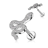 CZ Paved Snake Top Internally Threaded 316L Surgical Steel Stud Labret, Monroe, Cartilage