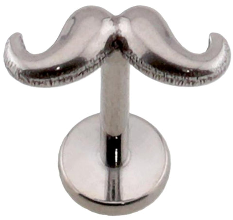 3D Moustache Threadless Push-In Labret, Implant Grade Titanium, 18GA, 5/16" Length