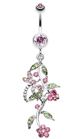 Body Accentz Belly Button Rings Romantic Vines with Flowers