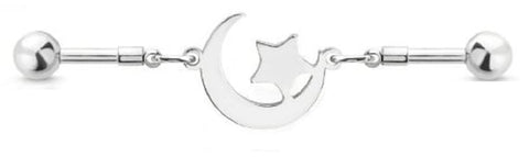 Body Accentz 14G Stainless Steel Helix Cartilage Earring Crescent Moon with Star Link Industrial Barbell 1 1/2"