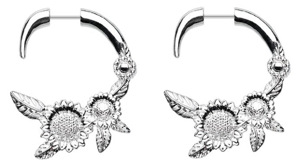 Classic Sunflower Fake Hanging Taper Earring 20g