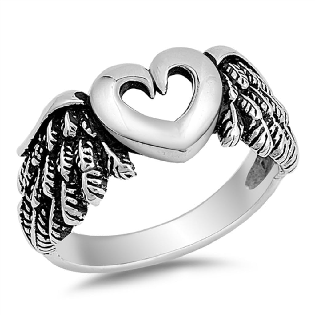 Sterling Silver Ring - Heart with Angel Wing