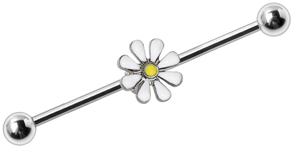 Body Accentz Industrial Barbell 316L Surgical Steel Bar White Daisy 1 1/2
