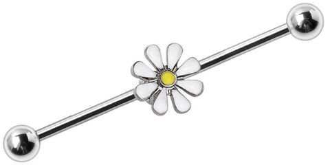 Body Accentz Industrial Barbell 316L Surgical Steel Bar White Daisy 1 1/2