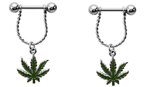 Body Accentz Nipple Ring Bars 14g Forward Facing Pot Leaf Nipple Barbell Marijuana