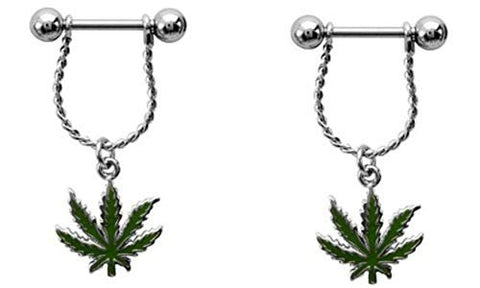 Body Accentz Nipple Ring Bars 14g Forward Facing Pot Leaf Nipple Barbell Marijuana