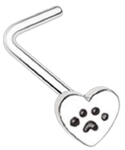 Body Accentz Nose Ring Pawprint Paw Stud 20g L Bend Silvertone Heart