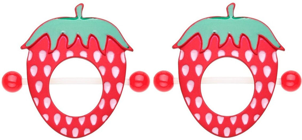 CZ Strawberry Soft Touch Nipple Shield Rings Steel Barbells - 14G