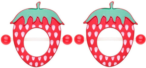 CZ Strawberry Soft Touch Nipple Shield Rings Steel Barbells - 14G
