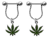 Body Accentz Nipple Ring Bars 14g Forward Facing Pot Leaf Nipple Barbell Marijuana