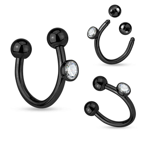 Body Accentz Labret Monroe Crystal on Side 316L Surgical Steel Horseshoe/Lip Rings 16g Tragus