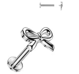 316L Steel Internally Threaded Flat Back Labret Ribbon Bow Top 16GA
