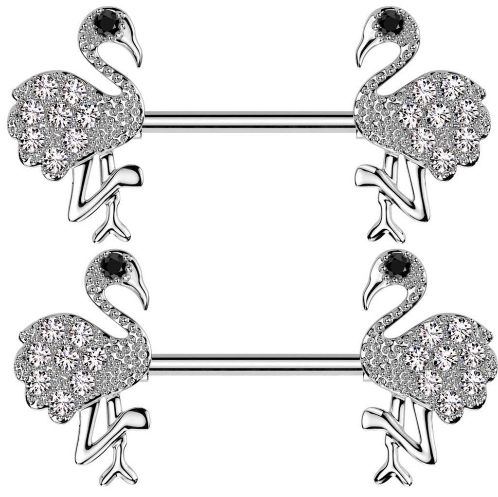Nipple Ring CZ Flamingo Ends Nipple Barbell Sold as a pair