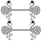 Nipple Ring CZ Flamingo Ends Nipple Barbell Sold as a pair