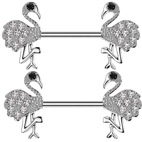 Nipple Ring CZ Flamingo Ends Nipple Barbell Sold as a pair