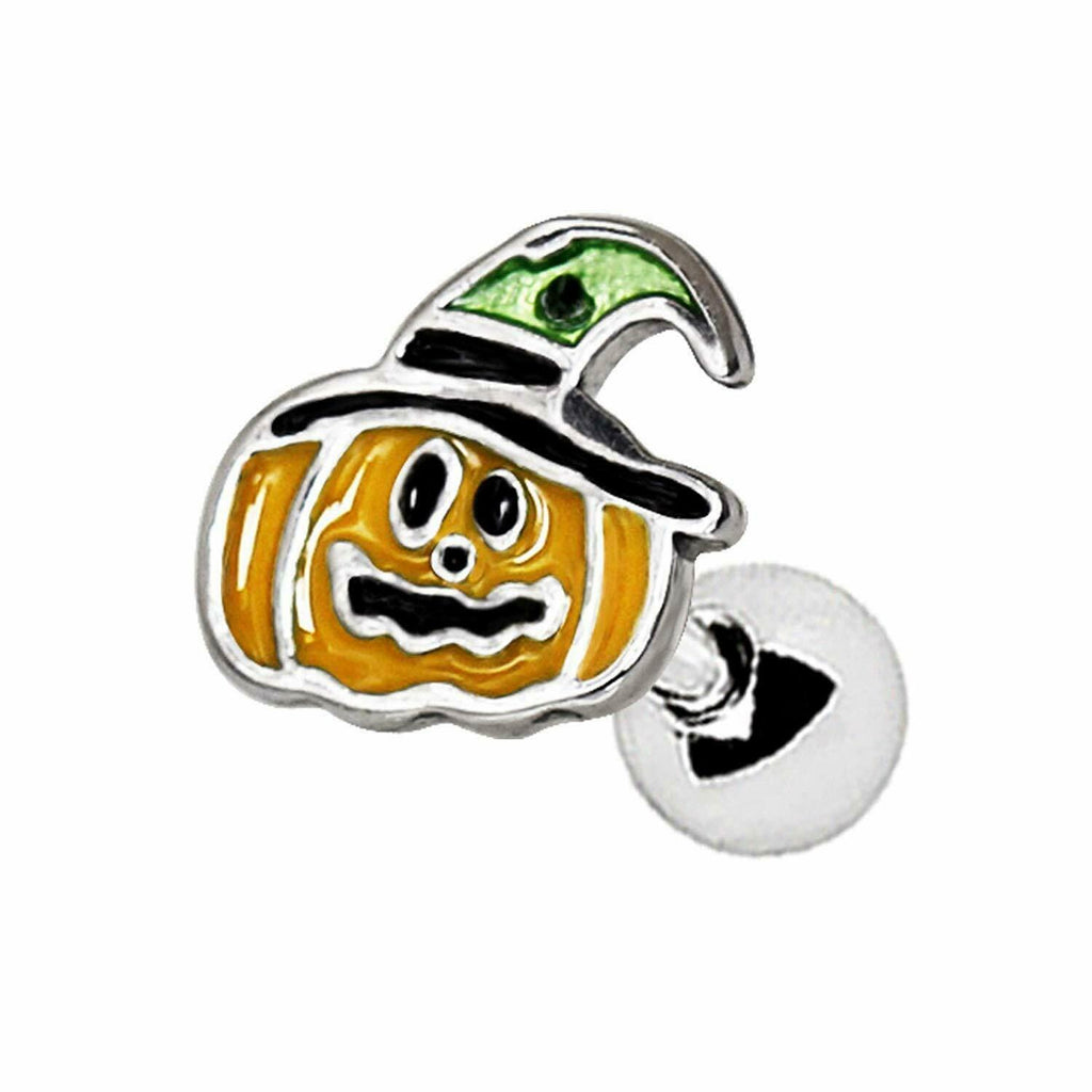 Witches Hat Pumpkin Steel Cartilage Tragus Barbell Ear Piercing Stud - 16G 1/4
