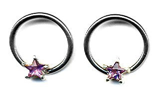 Body Accentz&reg; Nipple Ring Star Captive Bead Body Jewelry Pair 14 gauge HOC3 - Sold as a pair
