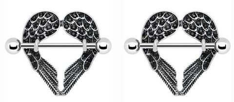 Body Accentz Nipple Ring Angel Wings bar body Jewelry sold as Pair 14g CZ
