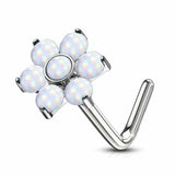 Nose Stud Rings L-Shape with Illuminating Stone Flower Top 20g(.8mm) 1/4(6mm)