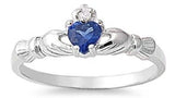 STERLING SILVER RING W/CZ Faux Sapphire Faux  Claddagh pinky right hand [9]