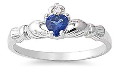 STERLING SILVER RING W/CZ Faux Sapphire Faux  Claddagh pinky right hand [7]