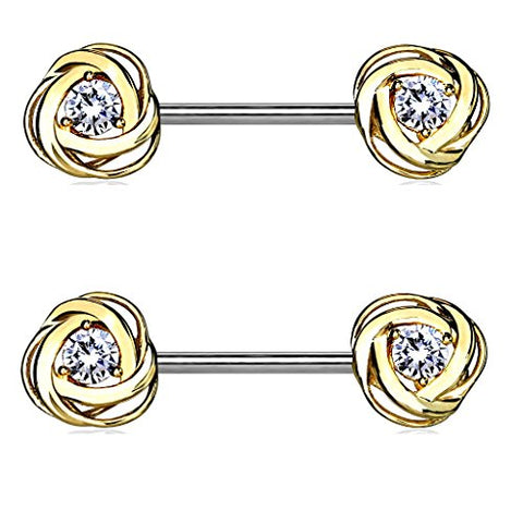 Body Accentz Nipple Bar Princess CZ Rose Ends Sparkle Barbell Ring Sold as pair